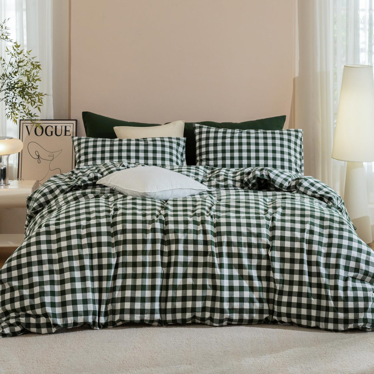 JIYUAN Queen Washed Cotton Duvet Cover Set, 3-Piece, Relaxed Linen Feel