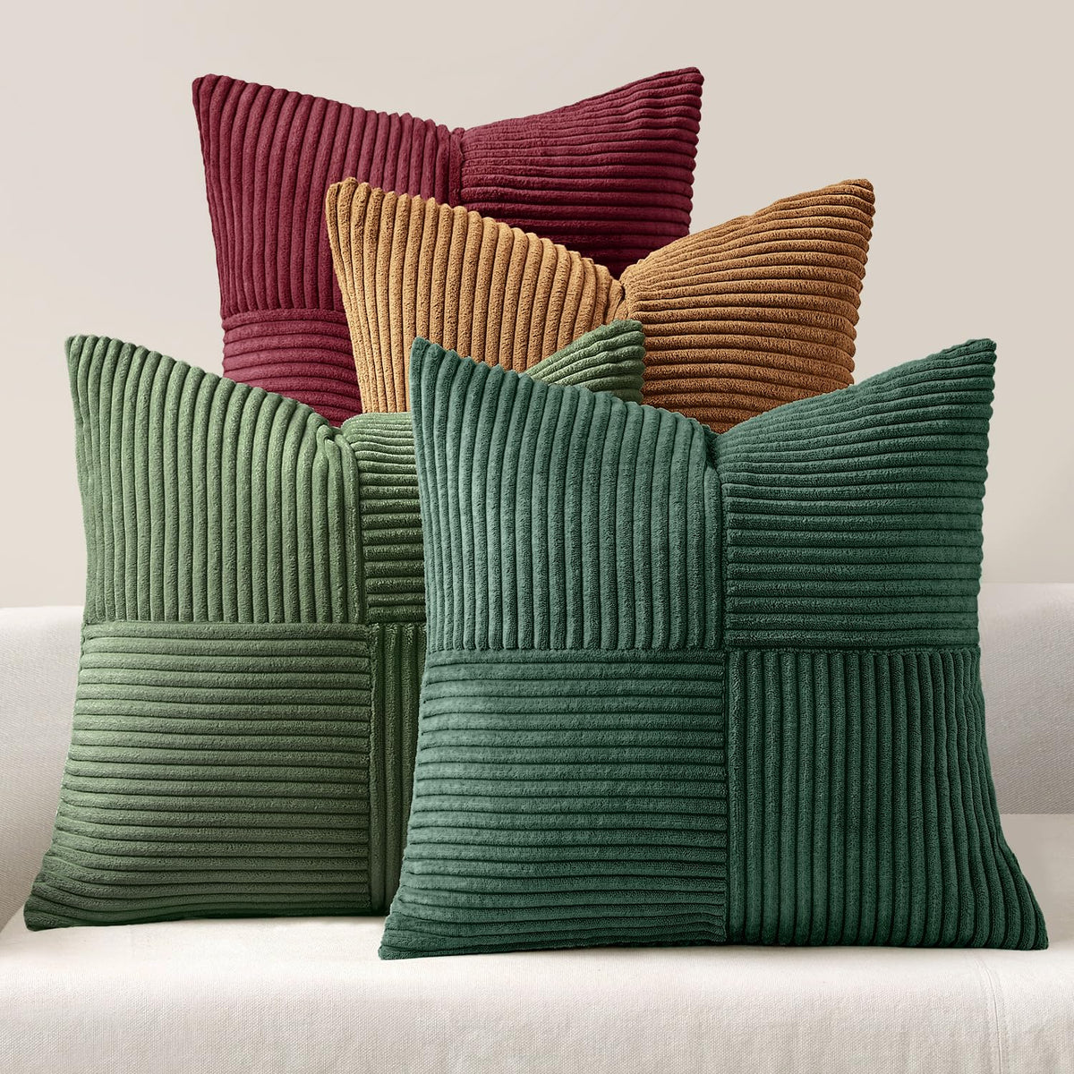 MIULEE Fall Teal Orange Decorative Throw Pillow Covers 18x18 Inch Set of 4 Boho Corduroy Striped Cushion Cases Modern Farmhouse Patchwork Pillow Cases for Couch Sofa Bedroom Home Decor