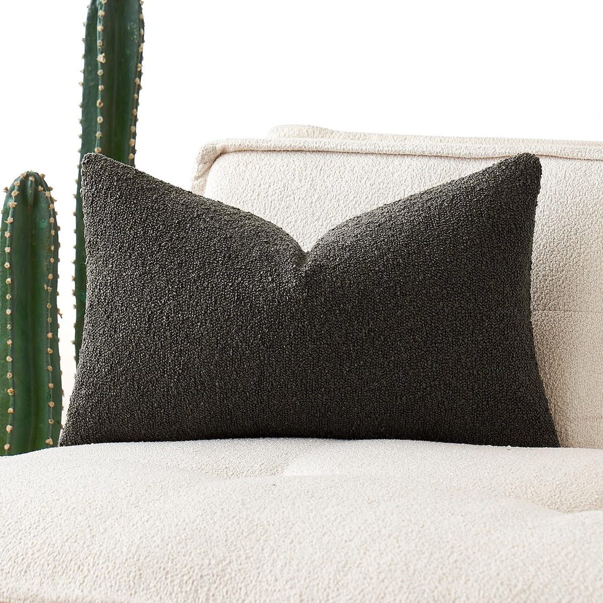 MIULEE Textured Boucle Lumbar Pillow Cover for Bed 12x20 Neutral