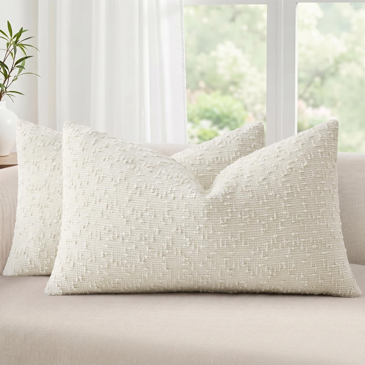 decorUhome Textured Cream White Chenille Throw Pillow Covers 20x20 Set of 2