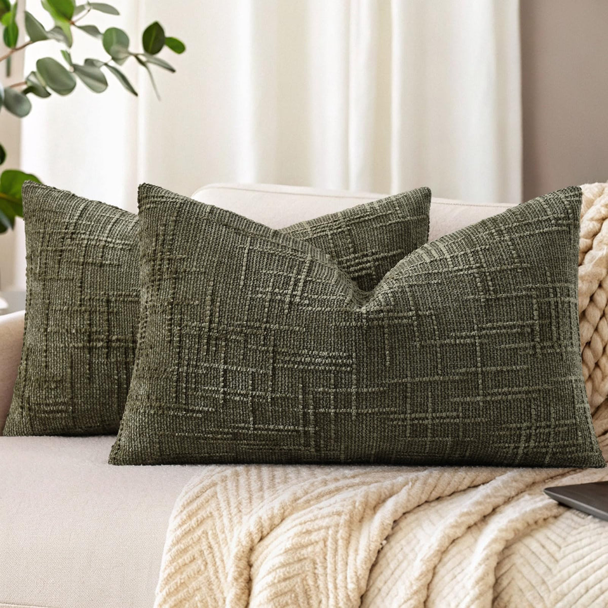 decorUhome Textured Chenille Throw Pillow Covers 18x18 Set of 2 Rust