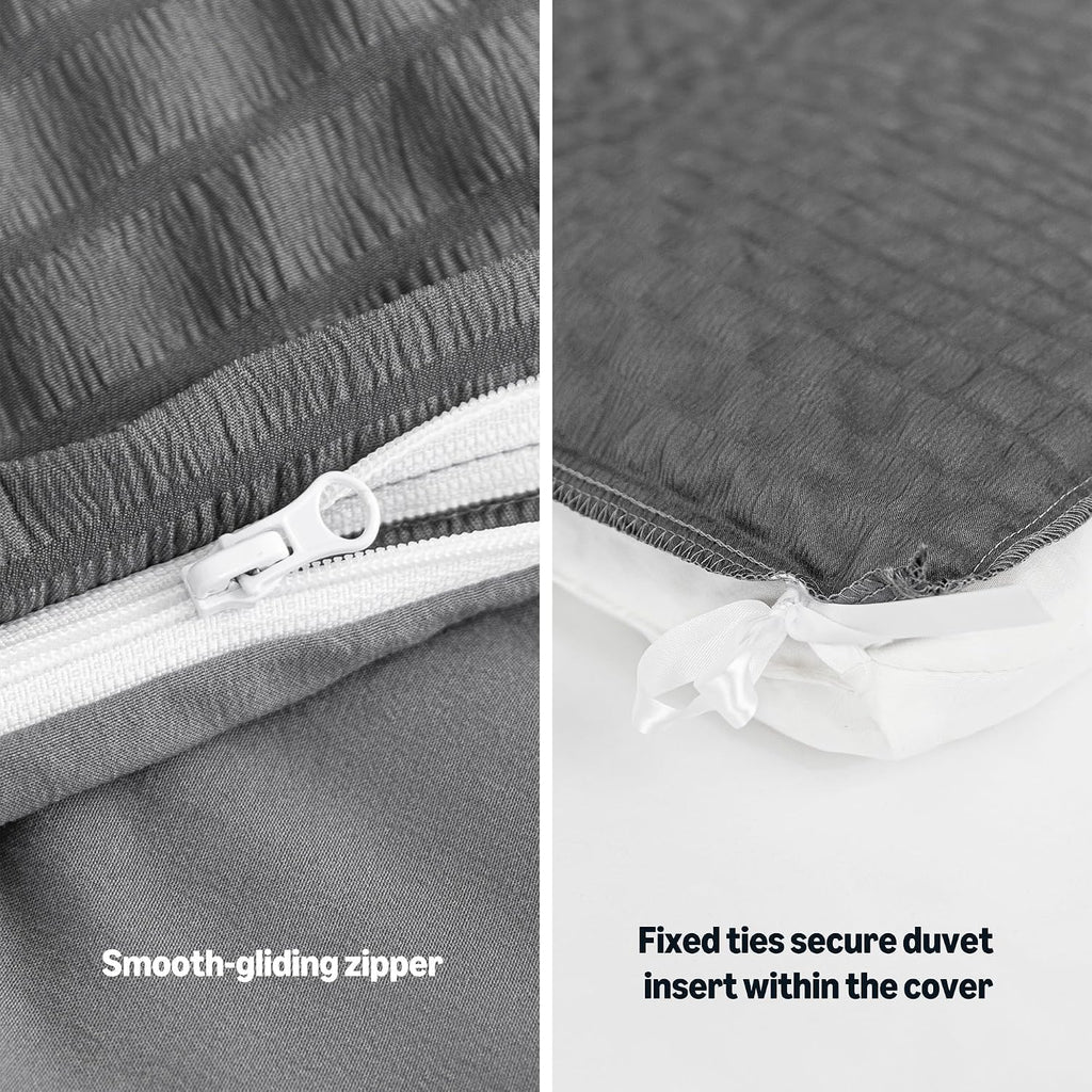 Amazon Basics Duvet Cover Set with Jacquard Geometric Pattern, 3-Piece with 1 Duvet Cover and 2 Pillow Shams, Comforter Not Included, Queen, Dark Gray