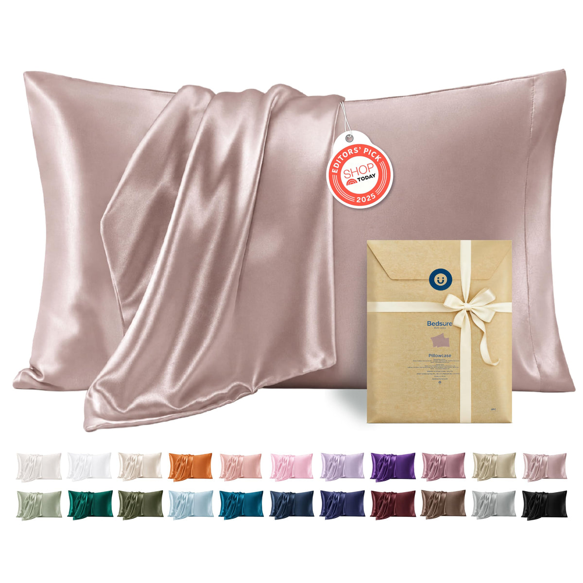 Bedsure Satin Pillowcases Queen Set of 2, Silky Pillow Cases, Dark Grey