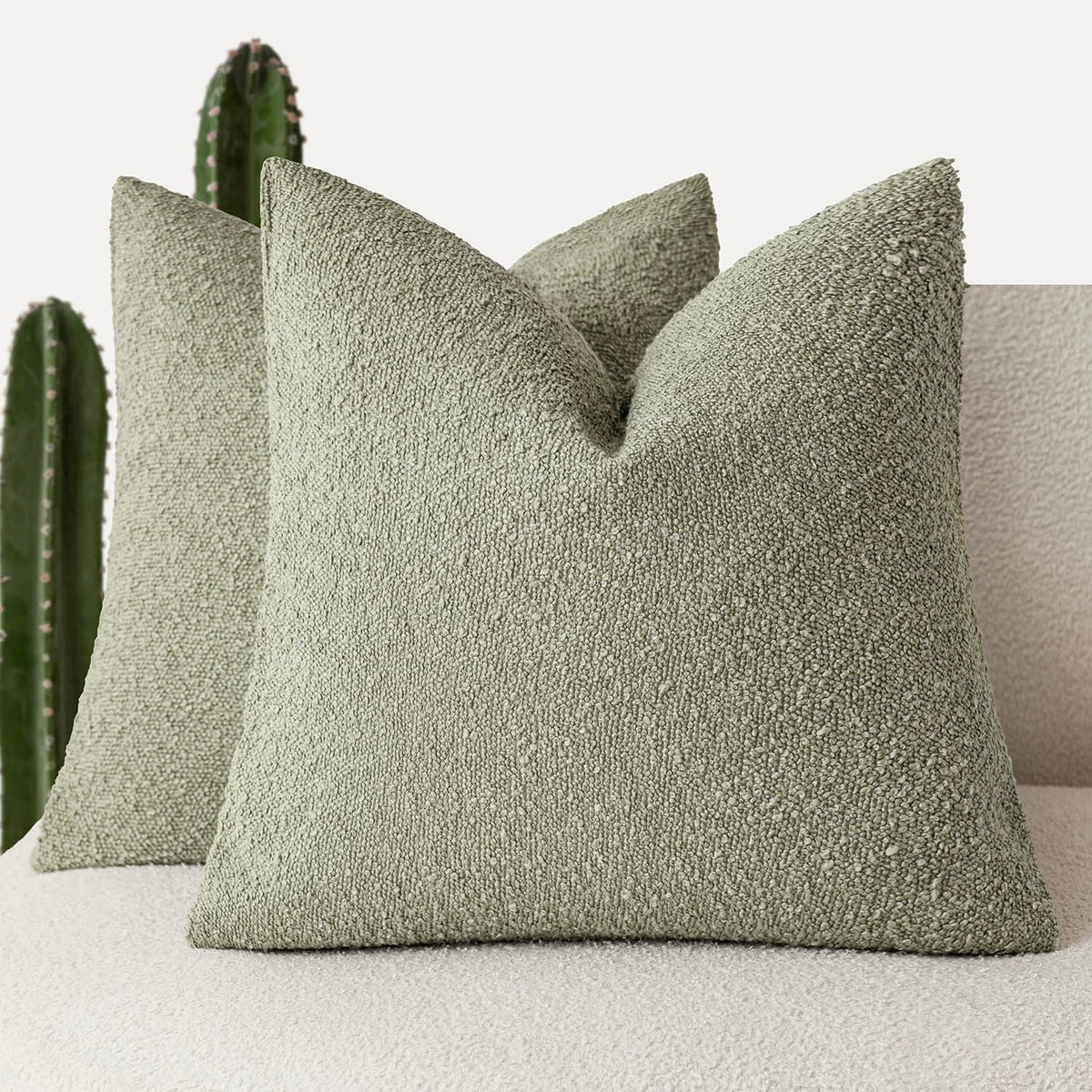 Foindtower Decorative Textured Boucle Throw Pillow Covers 18x18 Inch,Ivory