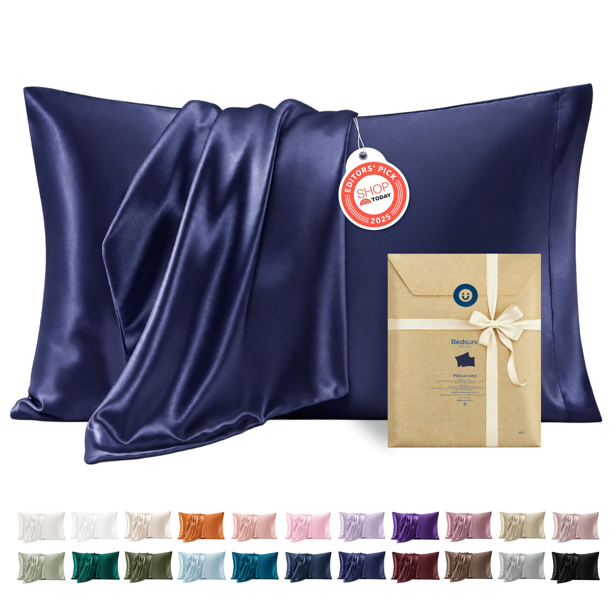 Bedsure Satin Pillowcases Queen Set of 2, Similar to Silk Pillow Cases Grey