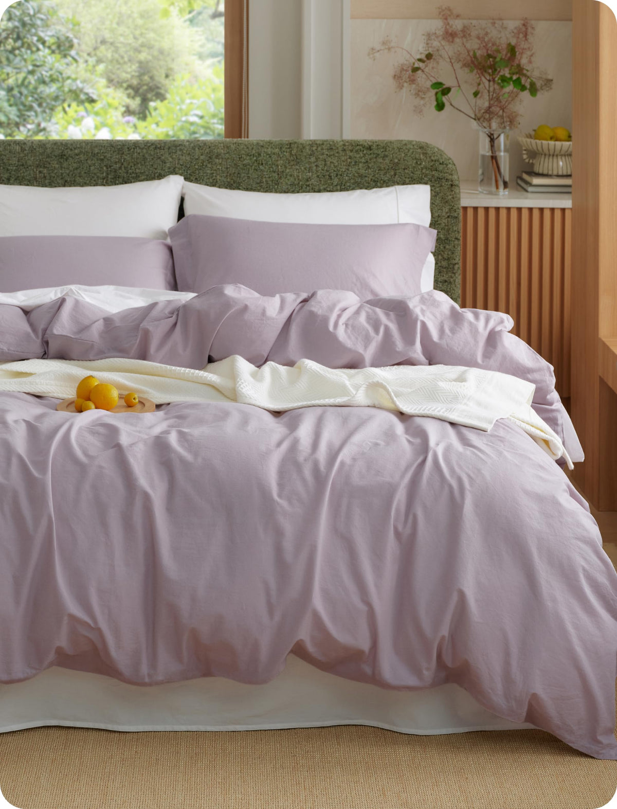 Bedsure PureWoven 100% Washed Cotton Duvet Cover Set, King Size, 3-PC