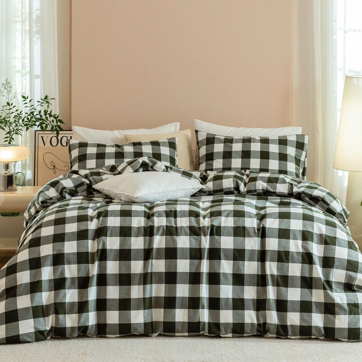 JIYUAN Queen Washed Cotton Duvet Cover Set, 3-Piece, Relaxed Linen Feel