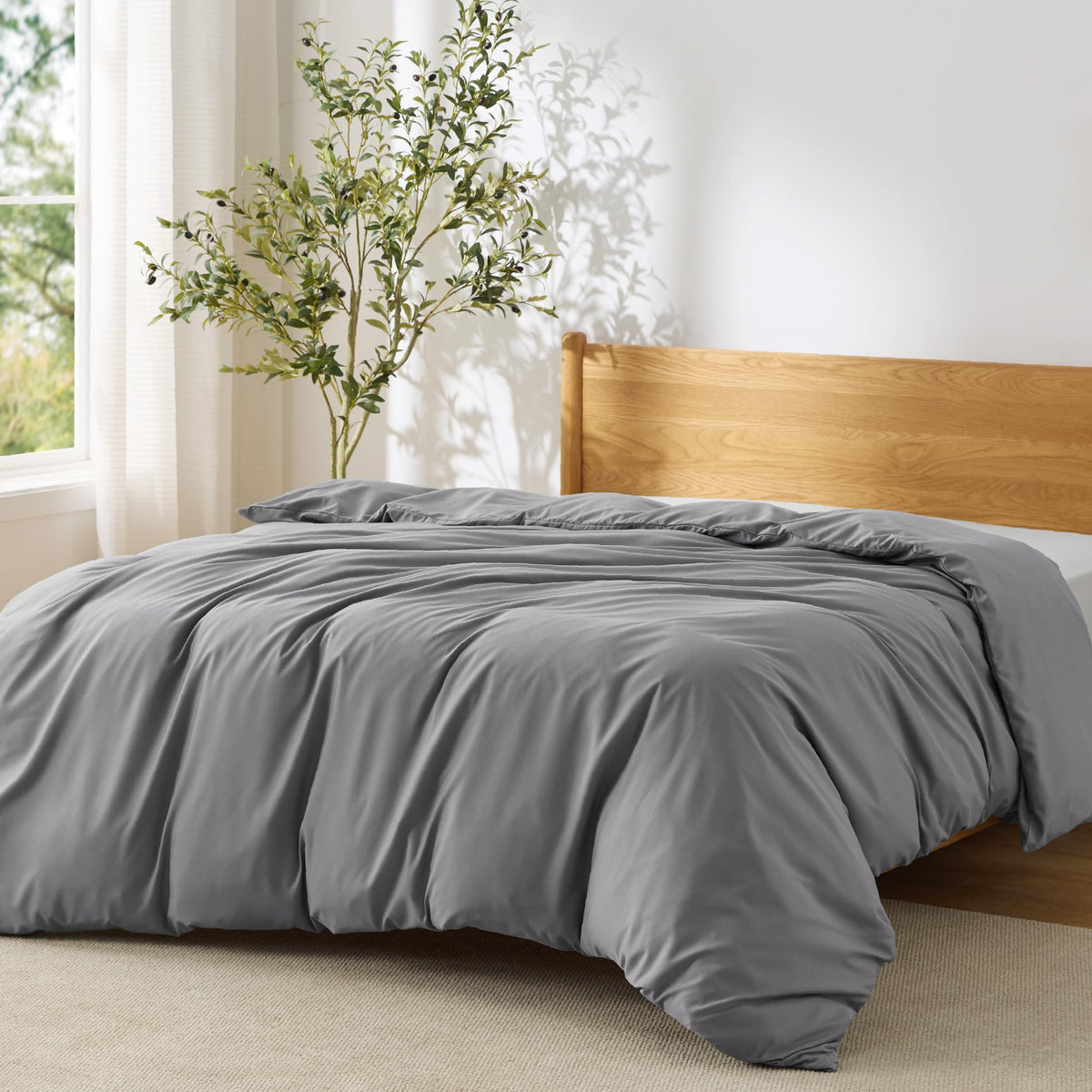 Bedsure Duvet Cover Queen Size, 3Pcs Soft Double Brushed Bedding Set, Linen