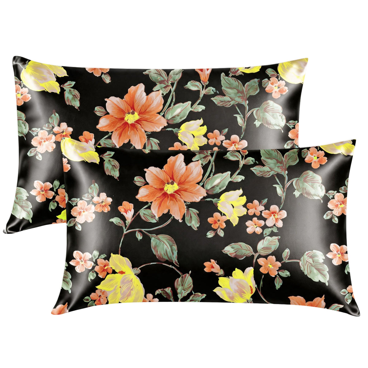 EXQ Home Satin Pillowcase for Hair and Skin Queen - Printed Black Sun