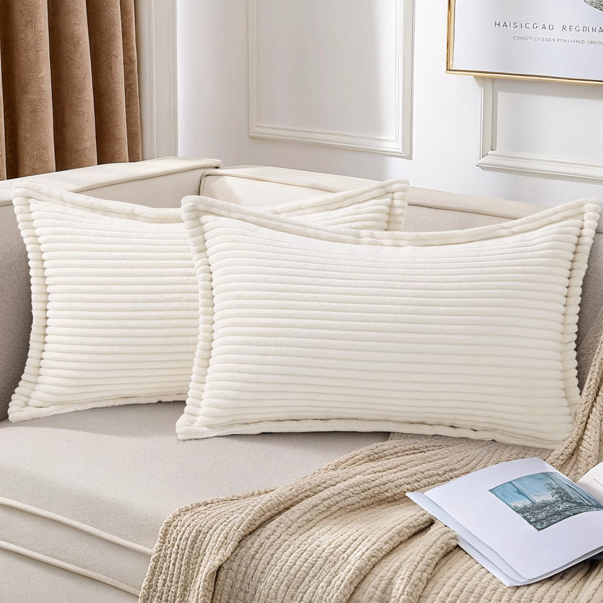 Mecatny Corduroy Fall Throw Pillow Covers 18x18 Set of 2 Olive Green