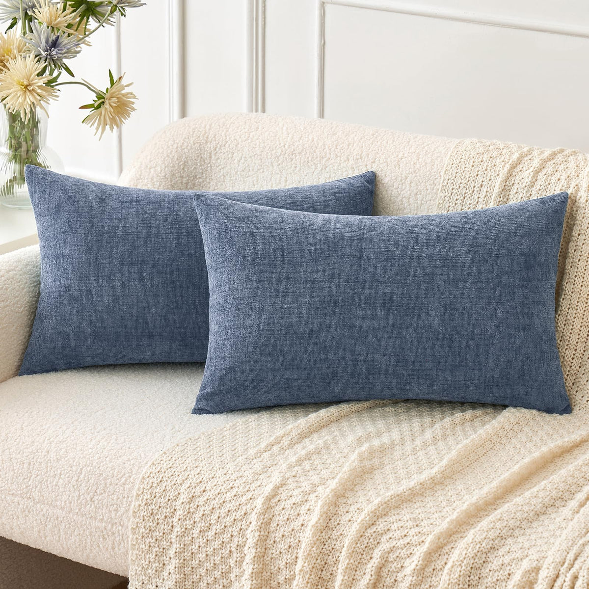 MIULEE Soft Chenille Throw Pillow Covers Teal 18x18 Inch Pack of 2