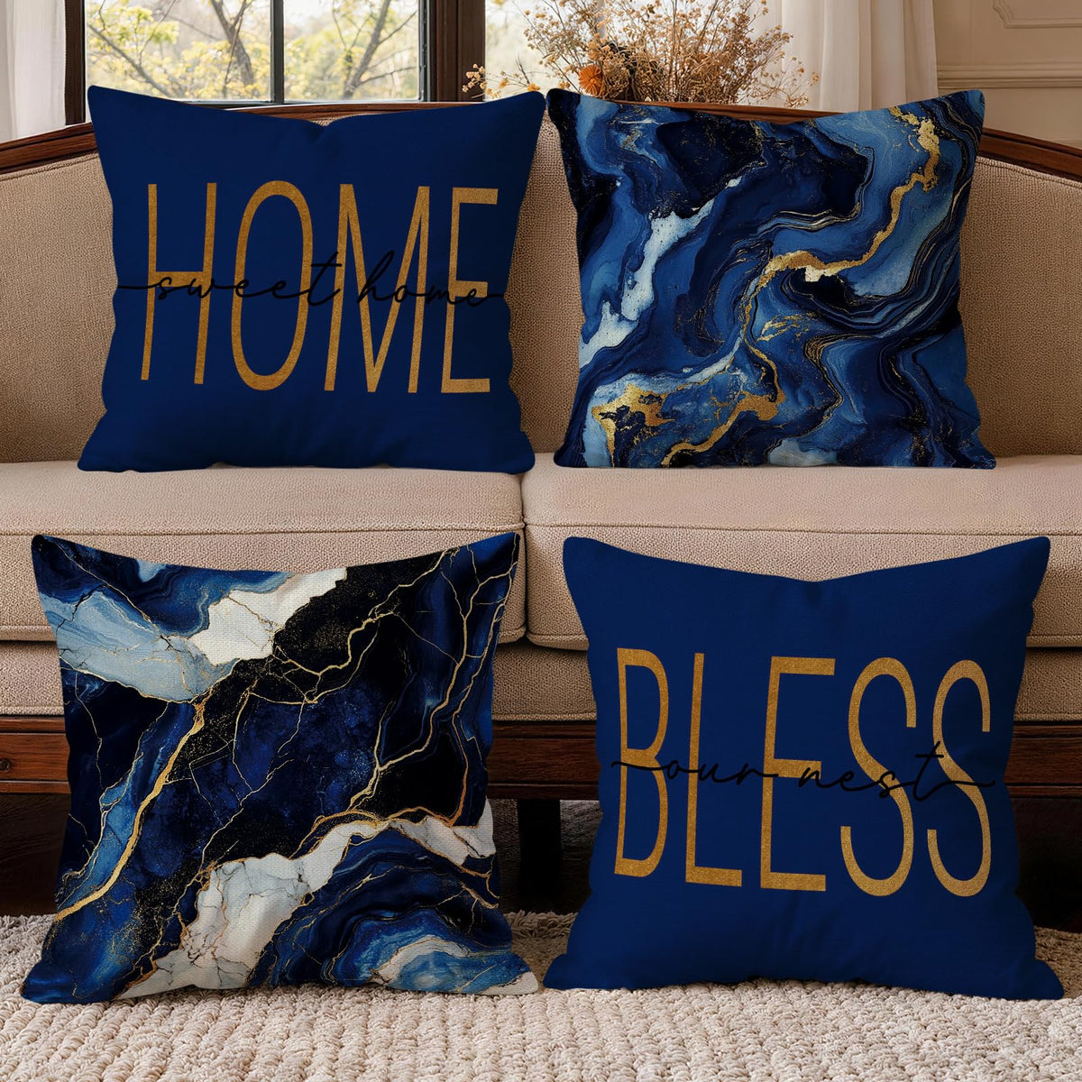 OBSEDE Retro Wood Grain Geometric Throw Pillow Covers 18 x 18 Inch Set of 4