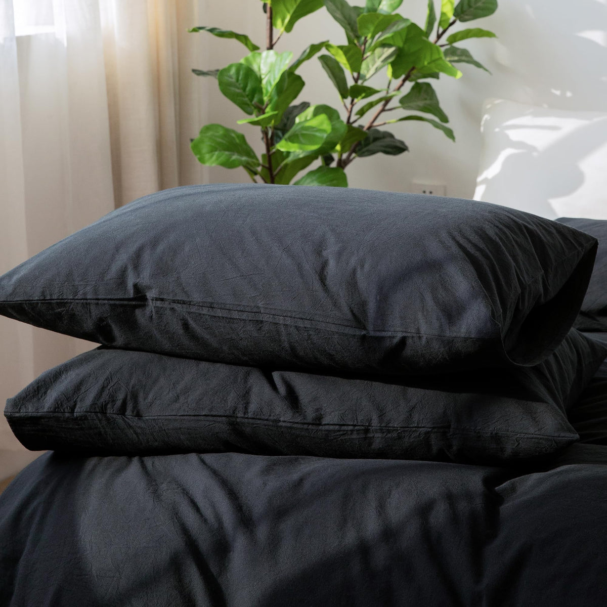 MOOMEE Pillowcase Set of 2 100% Washed Cotton Linen-Like Standard