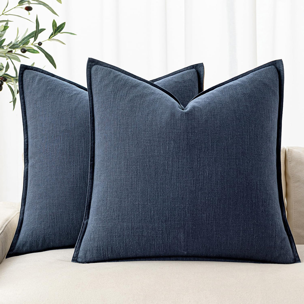 MIULEE Decorative Linen Pillow Covers 20x20 Inch Natural Beige