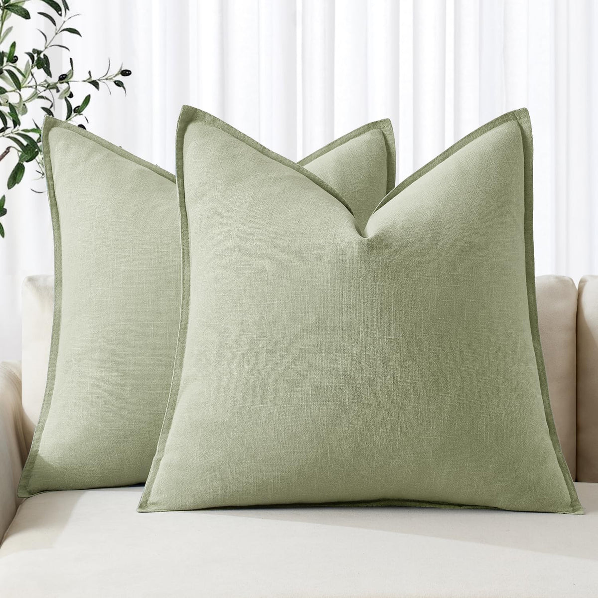 MIULEE Decorative Linen Pillow Covers 20x20 Inch Natural Beige