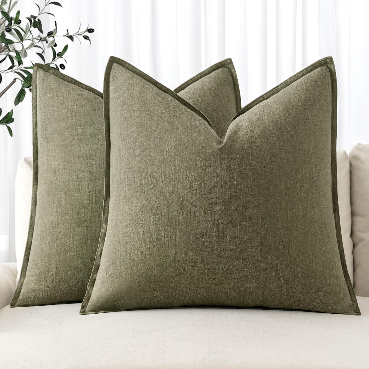 MIULEE Decorative Linen Euro Sham Pillow Covers 24x24 Natural Beige