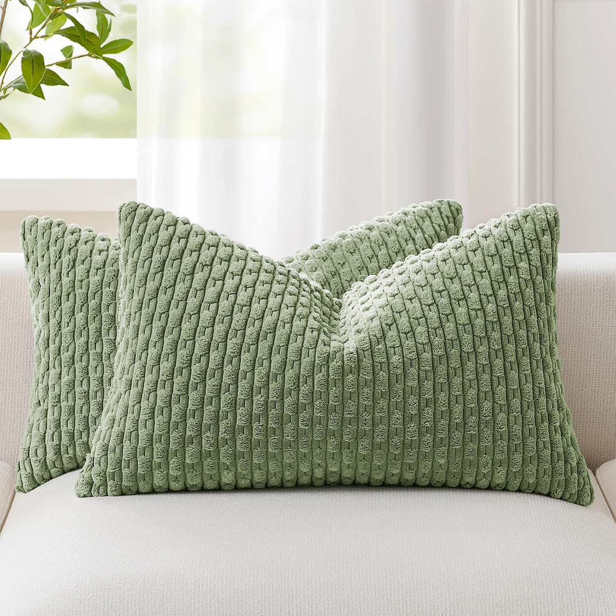 Kevin Textile Soft Corduroy 18x18 Inch Pillow Covers 2 Pack, Burnt Brick