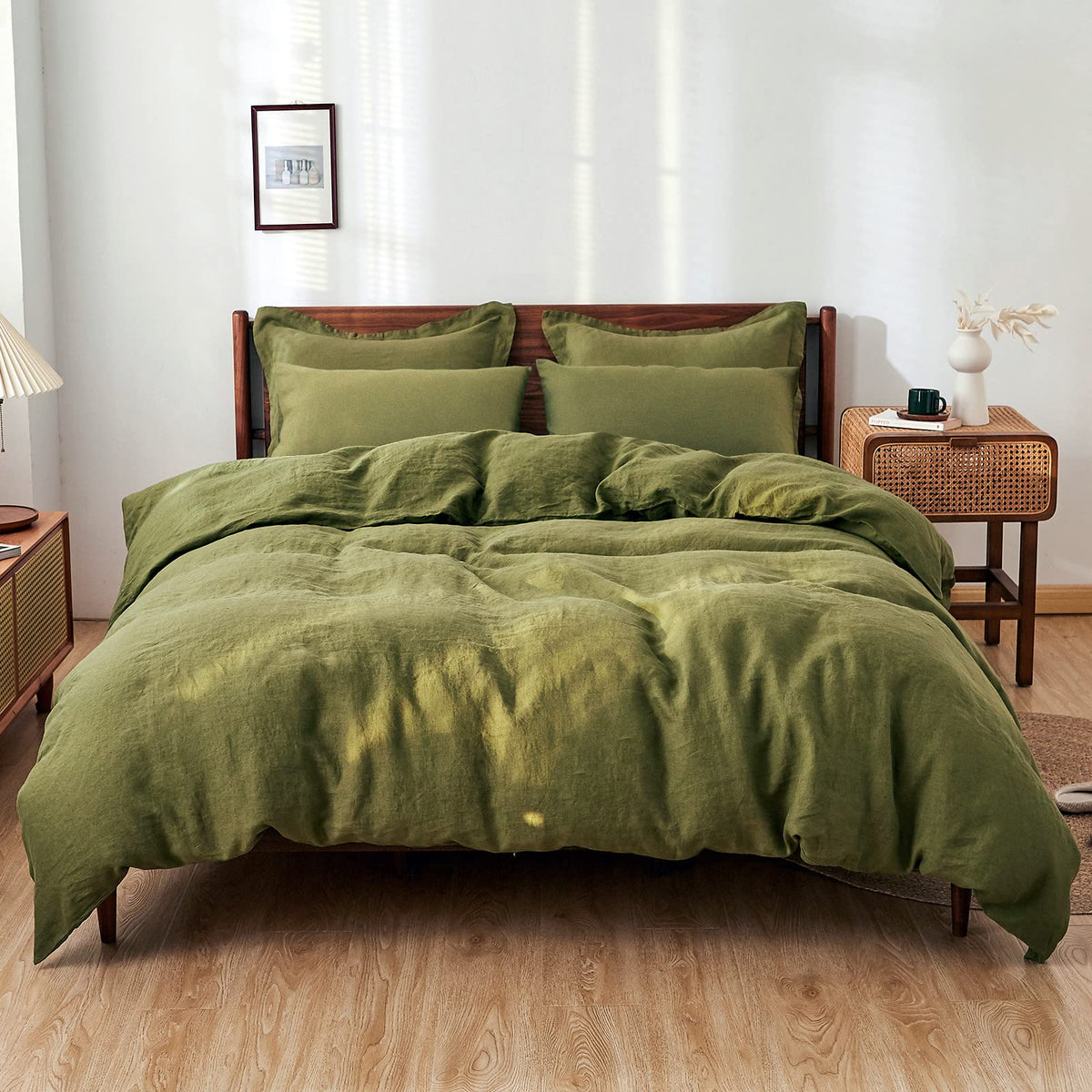 Simple&Opulence 100% Linen Duvet Cover Set 3pcs Basic Style Natural French Washed Flax Solid Color Soft Breathable Farmhouse Bedding with Button Closure - Linen, King
