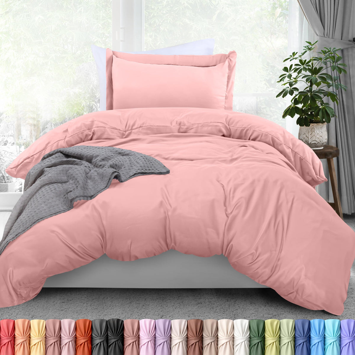 Duvet Cover Queen, 3 Piece Cotton Like Polyester with Zipper Closure, Grey