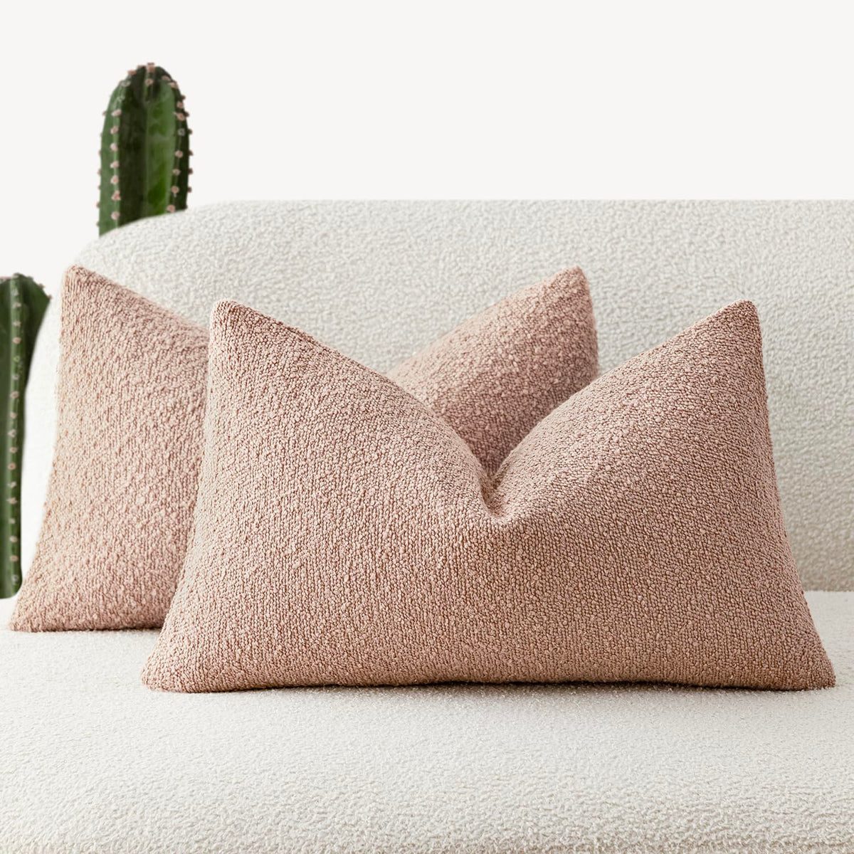 Foindtower Decorative Textured Boucle Throw Pillow Covers 18x18 Inch,Ivory