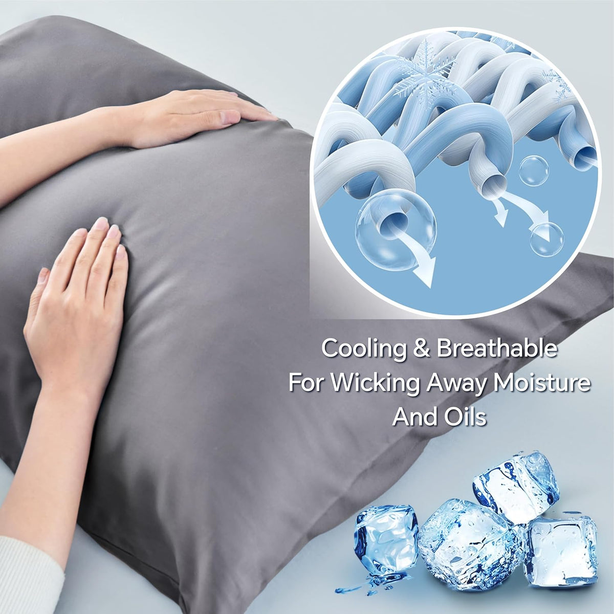 BEDELITE Cooling Pillow Cases Queen Size Set of 2, Rayon from Bamboo, Grey
