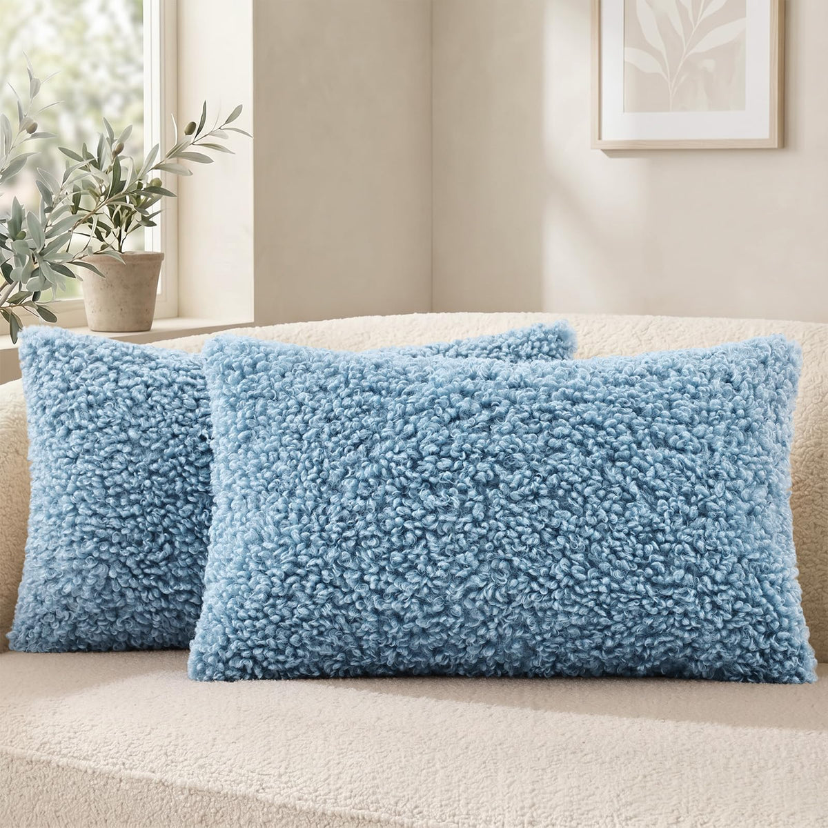 decorUhome Sherpa Throw Pillow Covers 18x18 Set of 2 Neutral Cream