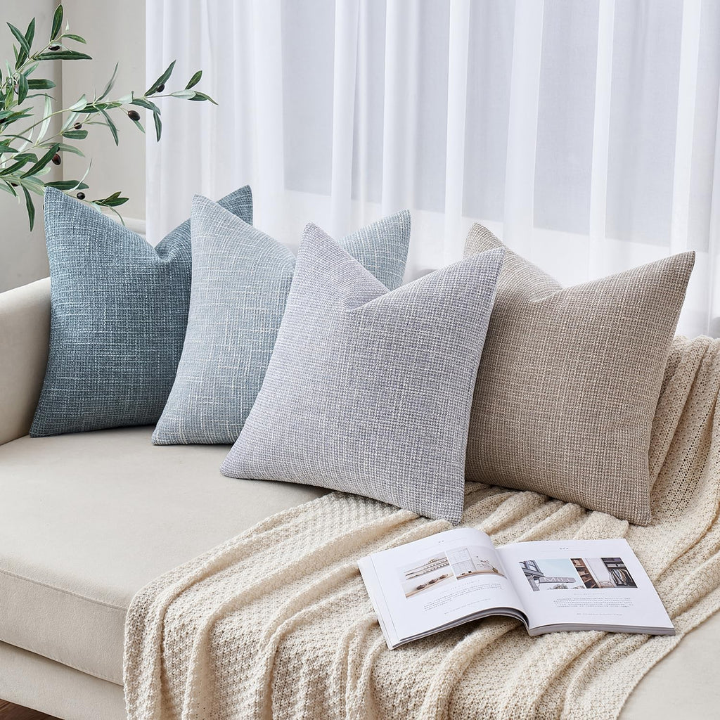 MIULEE Burlap Linen Throw Pillow Covers 18x18 Inch Set of 2 Light Blue