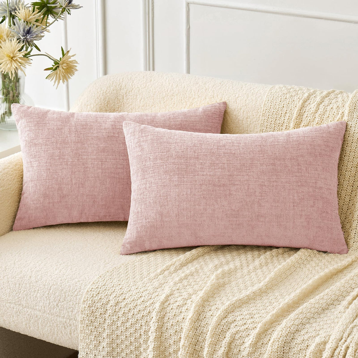 MIULEE Soft Chenille Throw Pillow Covers Sage Green 18x18 Inch Pack of 2