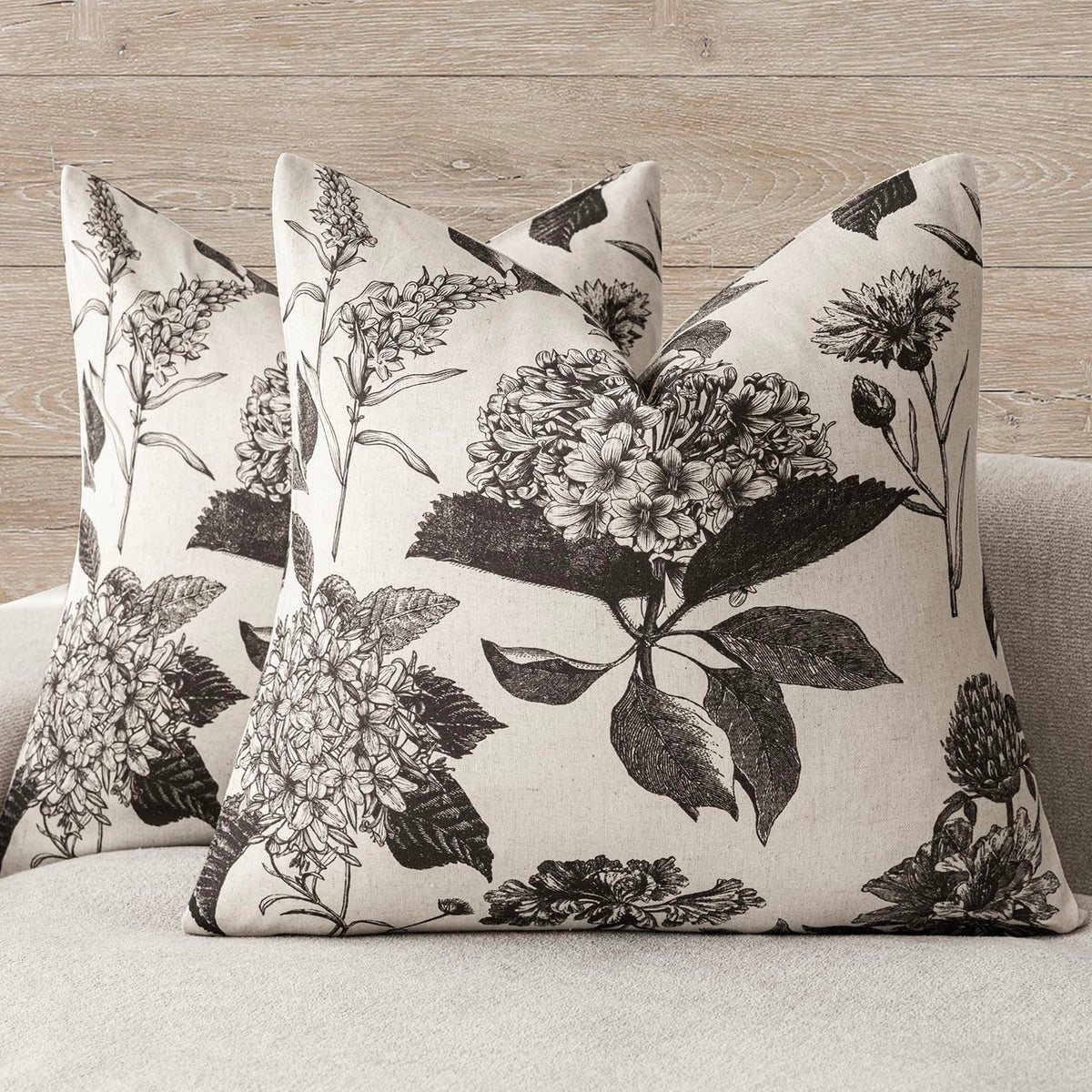 Foindtower Decorative Linen Floral Throw Pillow Covers 18×18 Inch,Blue