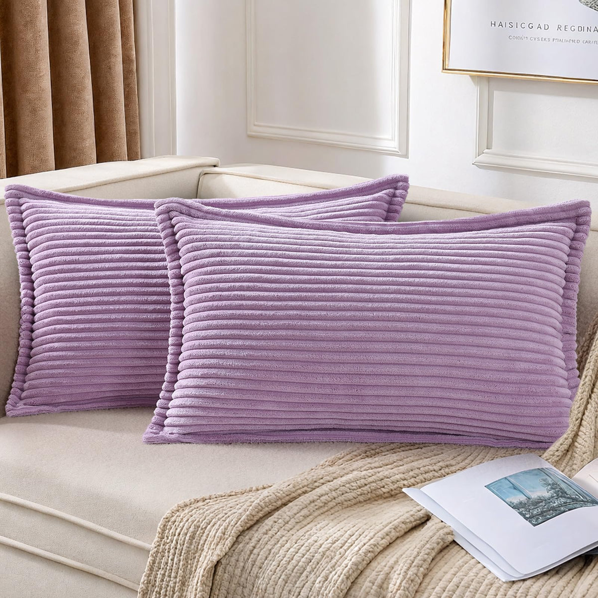 Mecatny Corduroy Fall Throw Pillow Covers 18x18 Set of 2 Olive Green