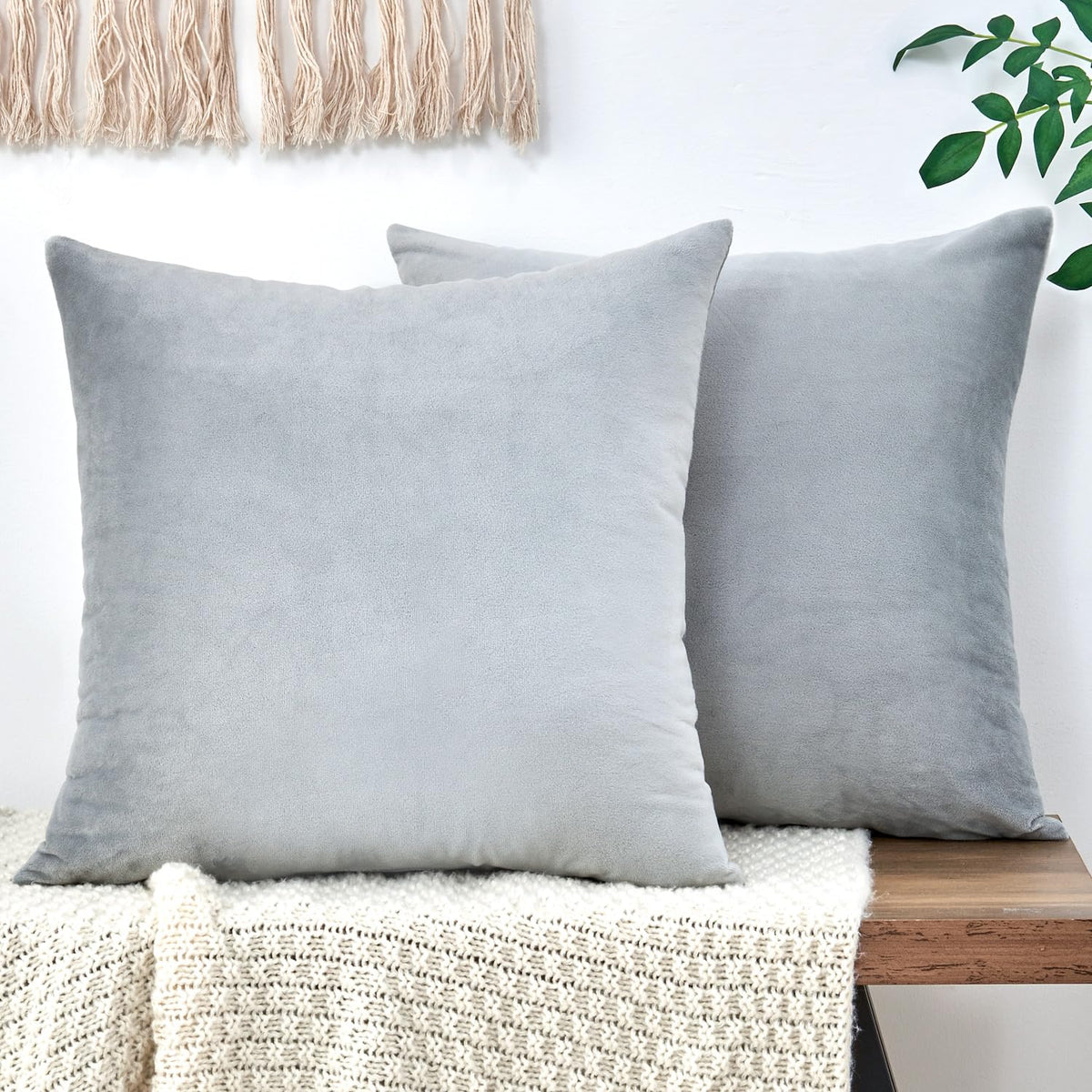Throw Pillow Covers Mustard Yellow Set of 2 18x18 Inch Fall Pillow Covers, Soft Velvet Farmhouse Neutral Decorative Pillowcases for Couch Sofa Bed, Home Boho Decor, Modern Cushion Covers