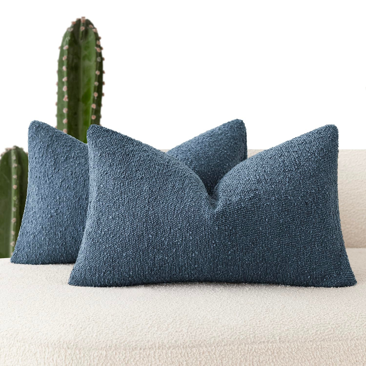 Foindtower Decorative Textured Boucle Throw Pillow Covers 18x18 Inch,Ivory