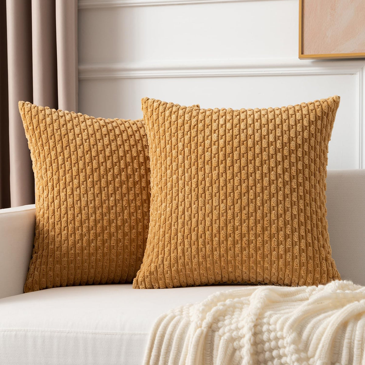 Kevin Textile Soft Corduroy 18x18 Inch Pillow Covers 2 Pack, Burnt Brick