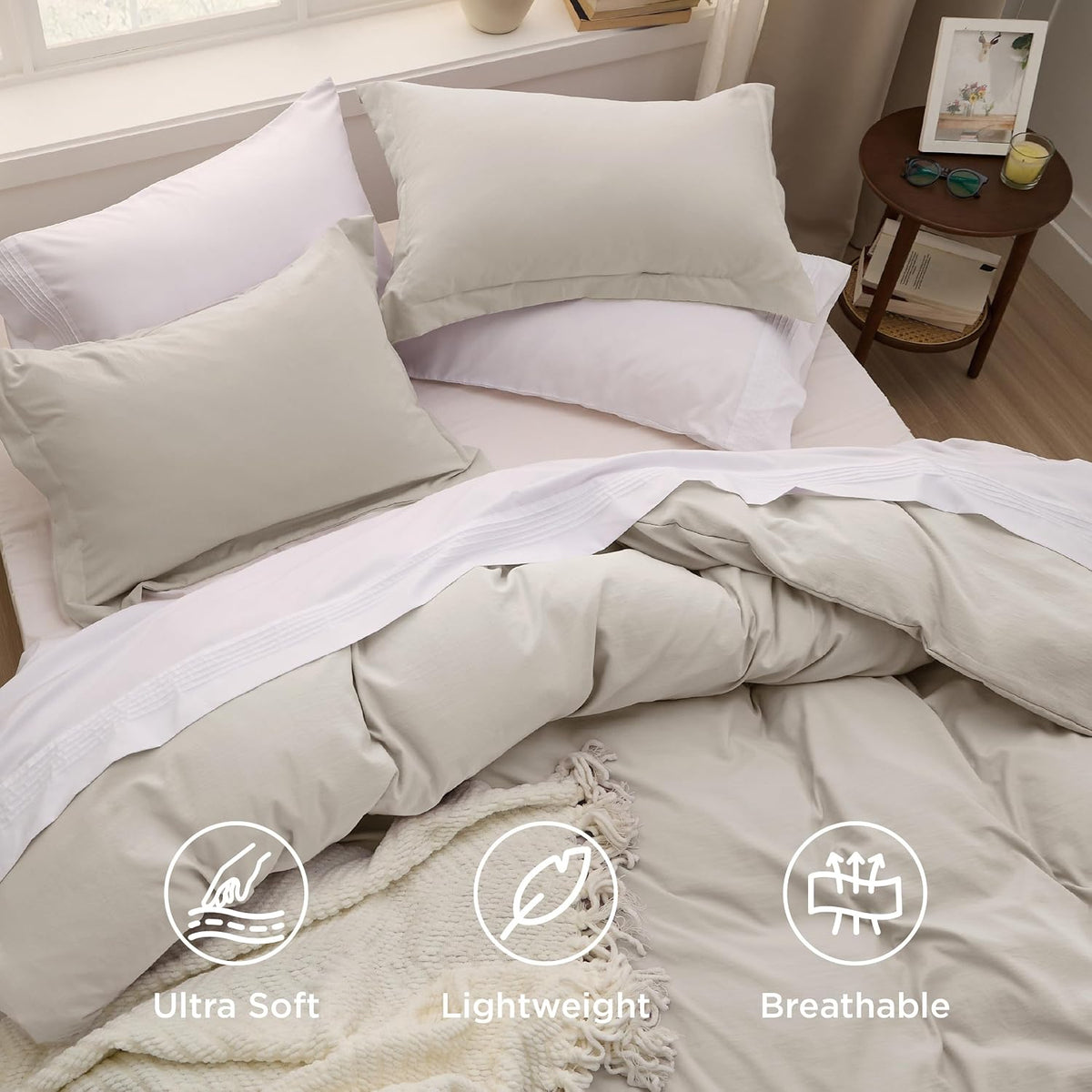 Bedsure Prewashed Duvet Cover Queen, Cotton-Like Soft Bedding Set, Linen