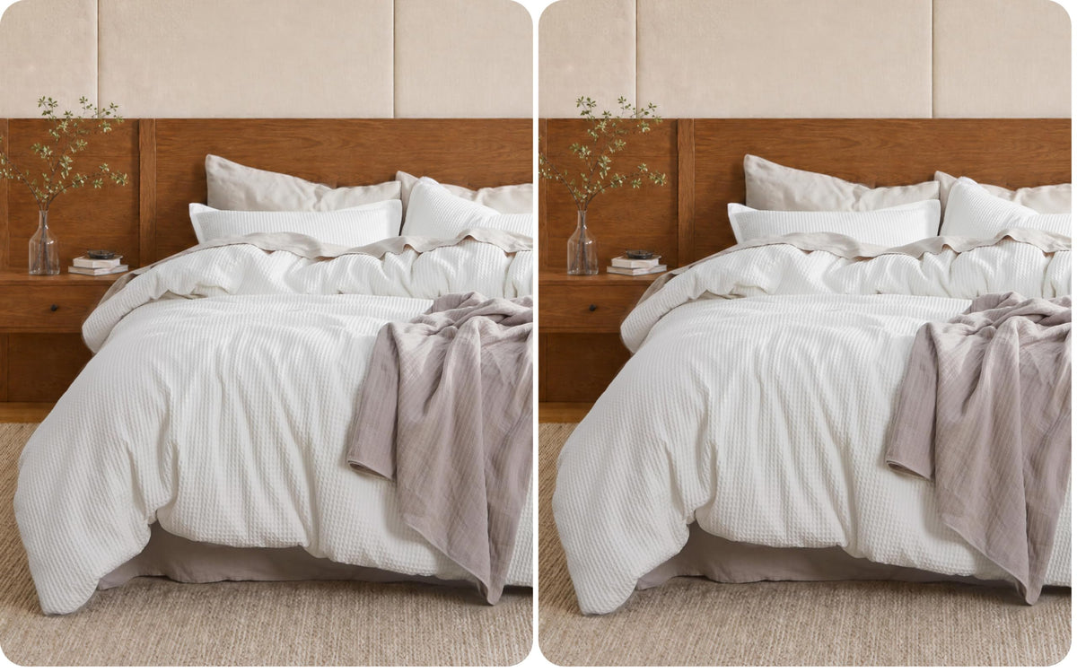 Bedsure PureWoven 3 Pieces 100% Cotton Waffle Duvet Cover Set, King, Linen