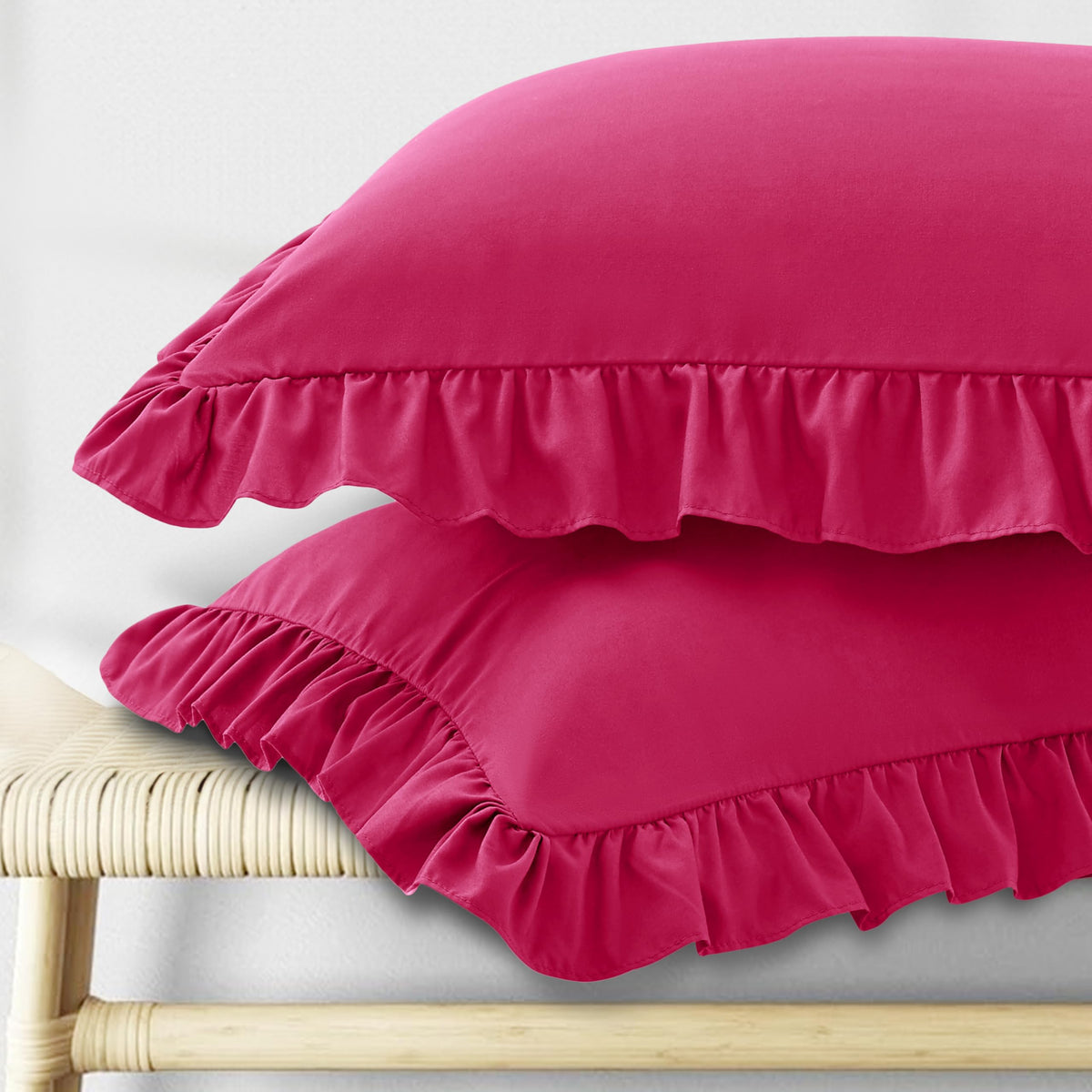 KKJIAF Ruffle Pillow Cases Standard Size Set of 2, White