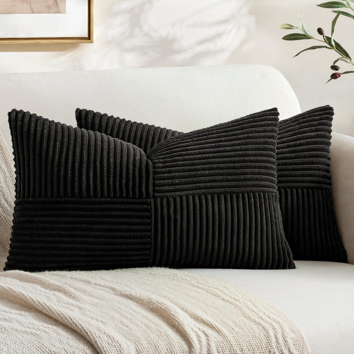 MIULEE Black Decorative Throw Pillow Covers for Couch 18x18 Inch