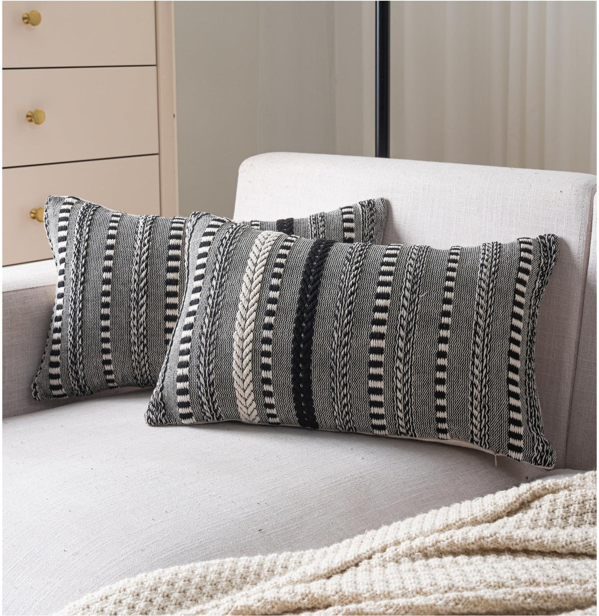 Cethom Boho Throw Pillow Covers 18x18 Inch Set of 2, Farmhouse Decorative Couch Pillow Cases, Black Accent Pillows of Bed, Sofa Bedroom Living Room Home Decor Cushion Cover