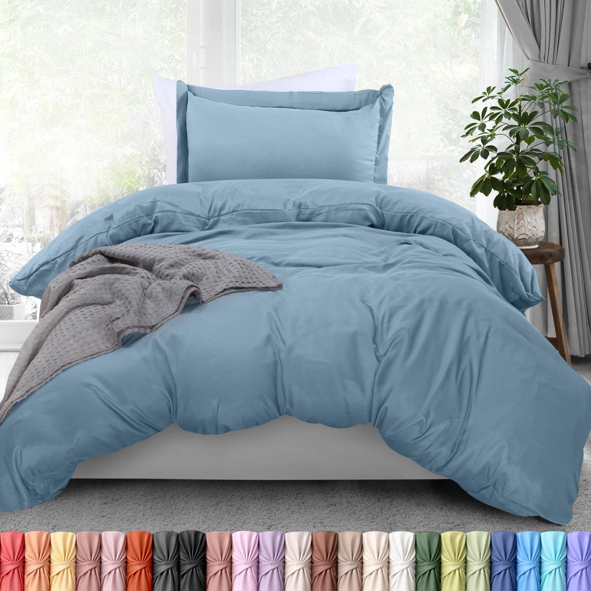 Duvet Cover Queen, 3 Piece Cotton Like Polyester with Zipper Closure, Black