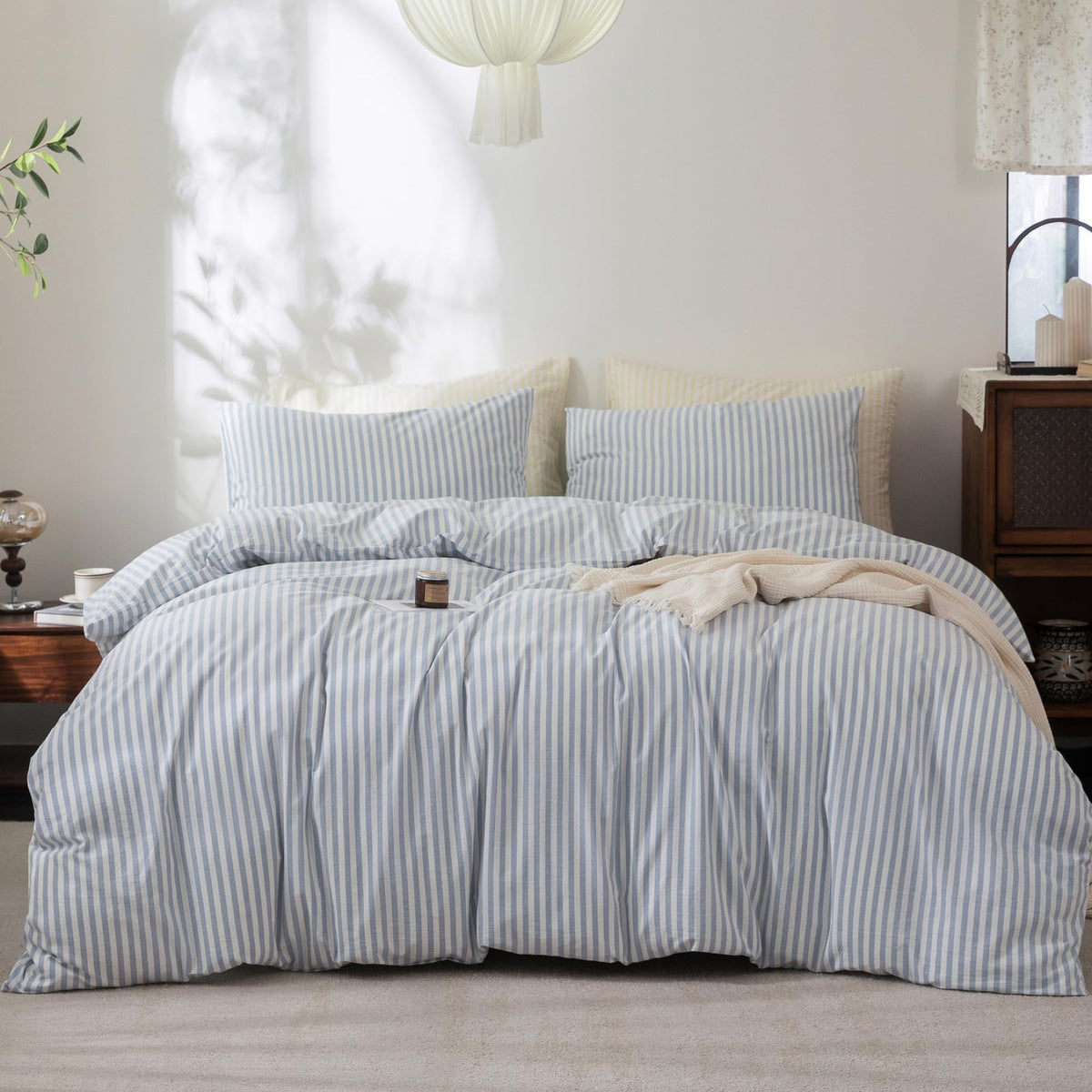 FOSSA Duvet Cover Set 100% Washed Cotton Linen Feel Queen