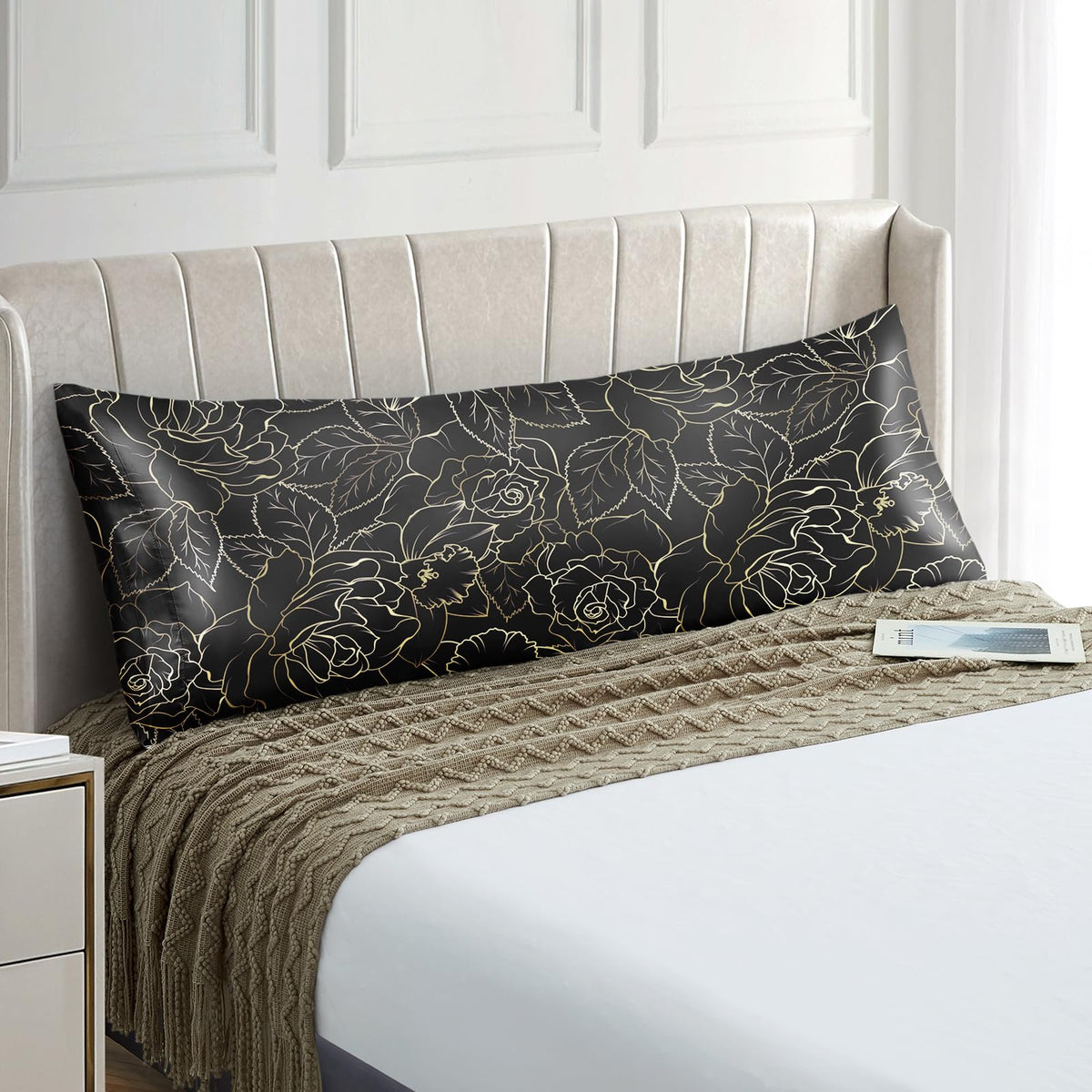 EXQ Home Satin Pillowcase for Hair and Skin Queen - Printed Black Sun