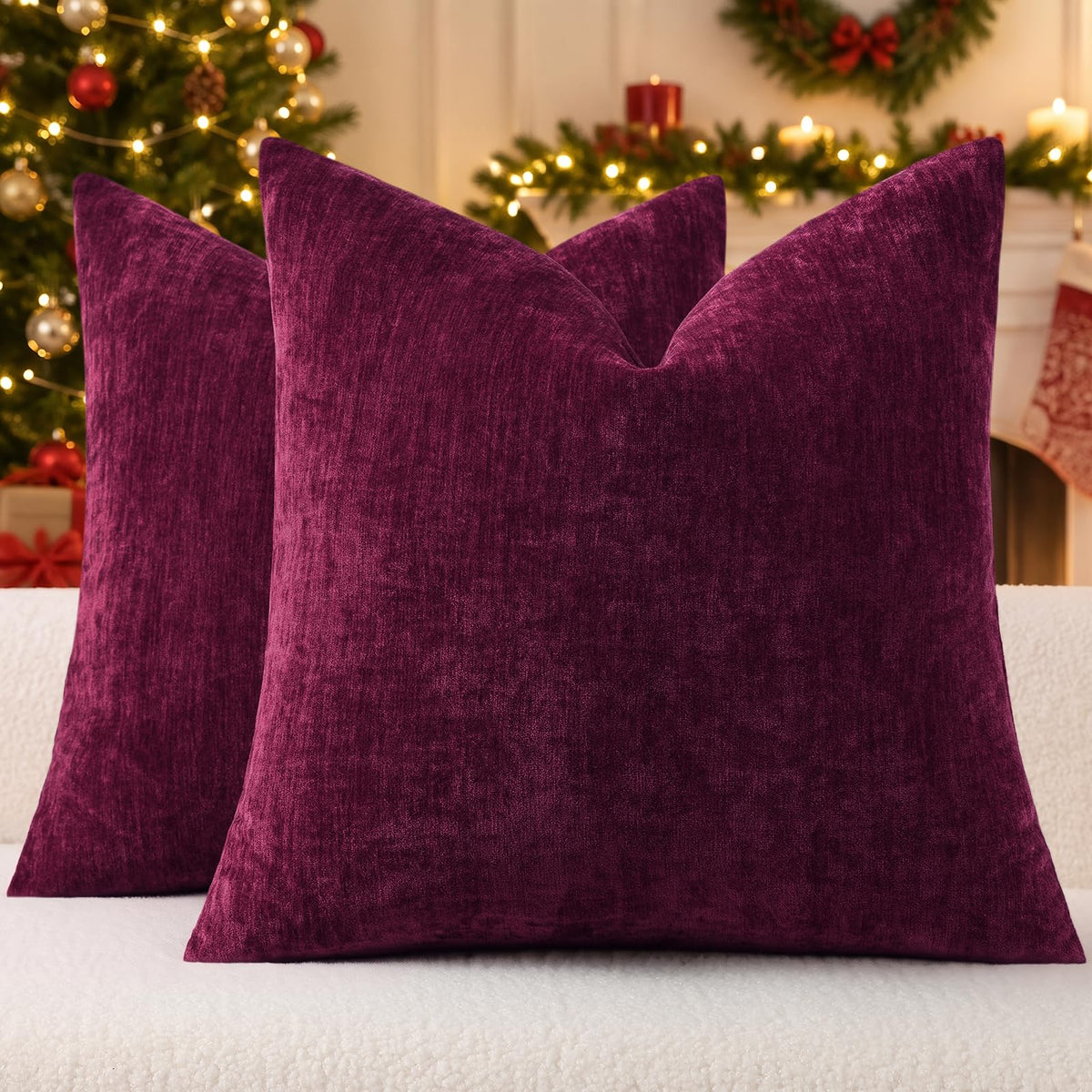 decorUhome Soft Chenille Blush Pink Throw Pillow Covers 18X18 Set of 2