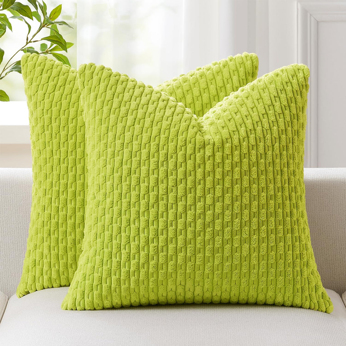 Kevin Textile Soft Corduroy 18x18 Inch Pillow Covers 2 Pack, Burnt Brick