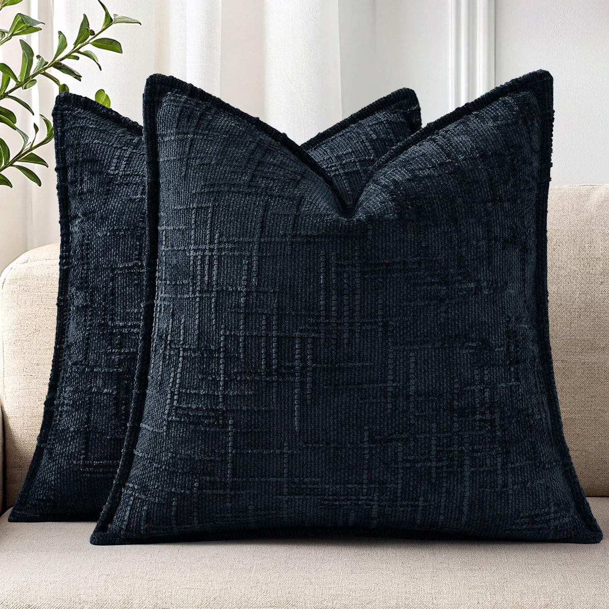 decorUhome Chenille Decorative Throw Pillow Covers 18x18 Set of 2, Navy