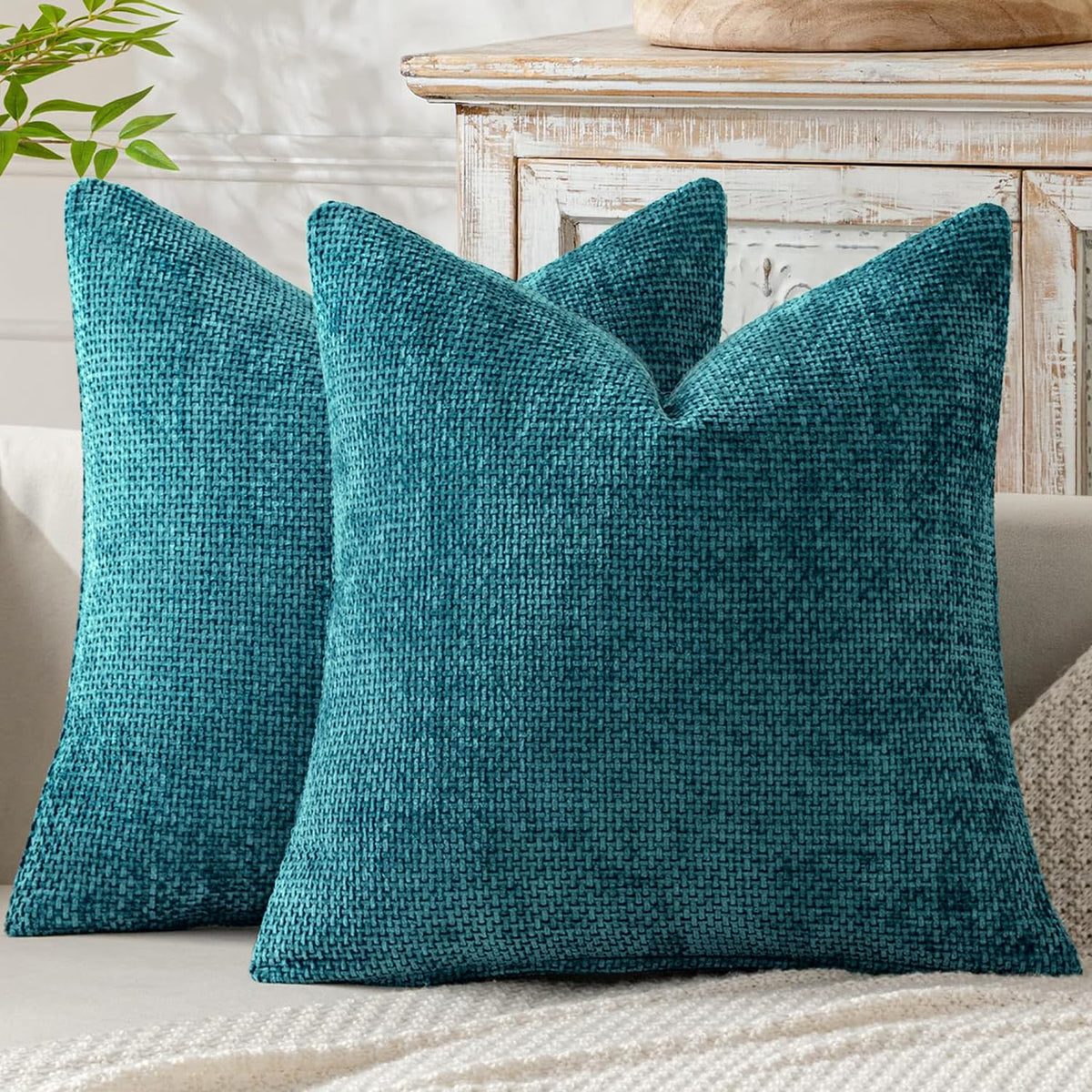 MIULEE Decorative Couch Throw Pillow Covers 18x18 Inch Neutral Beige 2 Pack