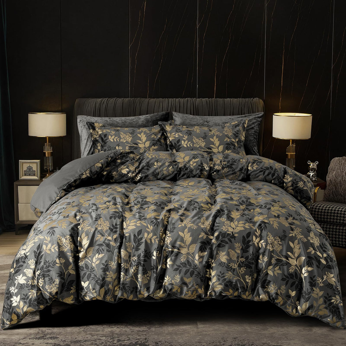 PHF Luxury Velvet Duvet Cover Set King Size, 3pcs 104" x 90", Black