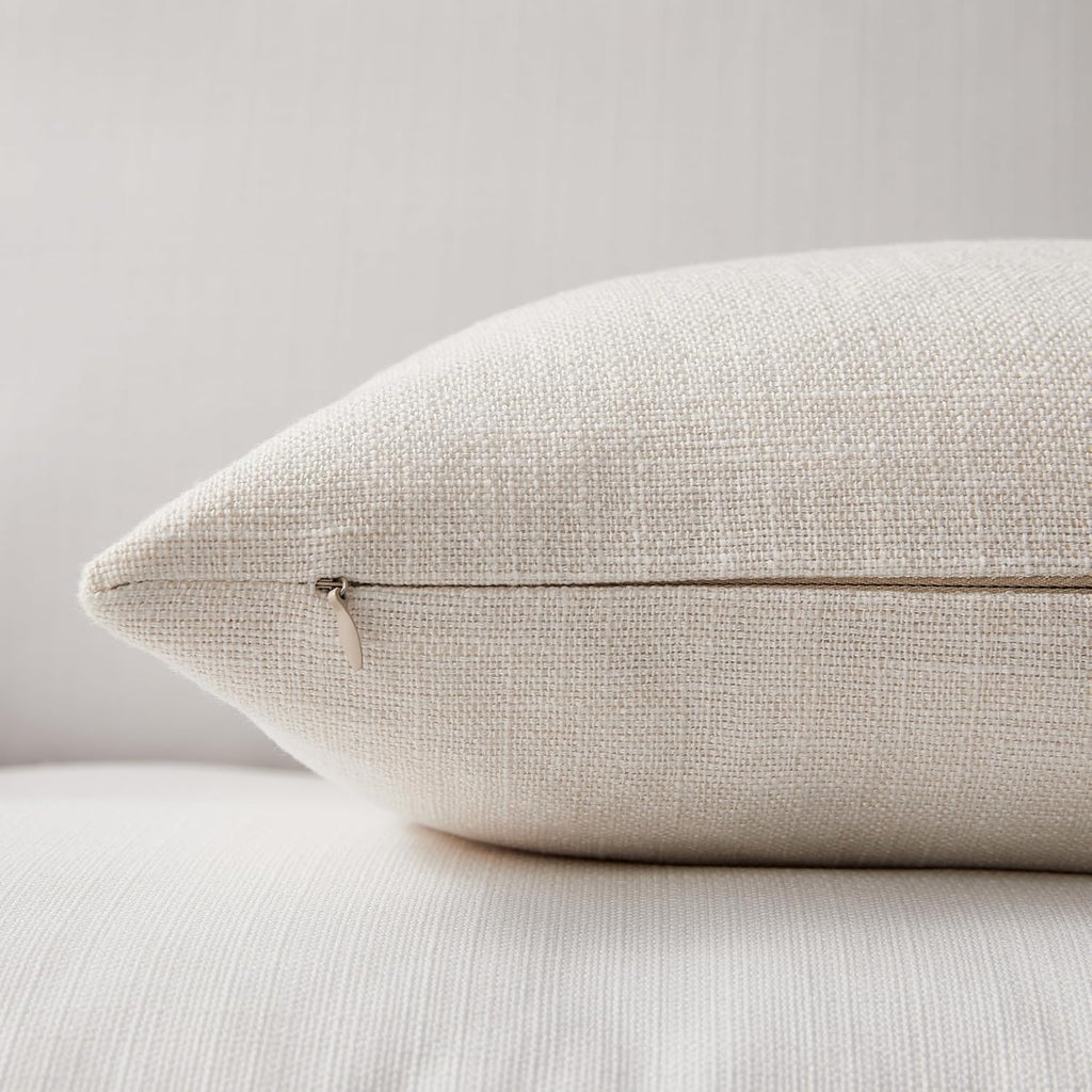 Meekio Linen Blend Throw Pillow Covers 18x18 Set of 2, Ivory