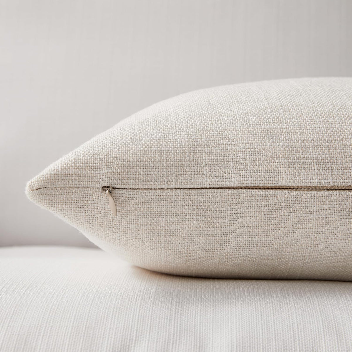 Meekio Linen Blend Throw Pillow Covers 18x18 Set of 2, Ivory