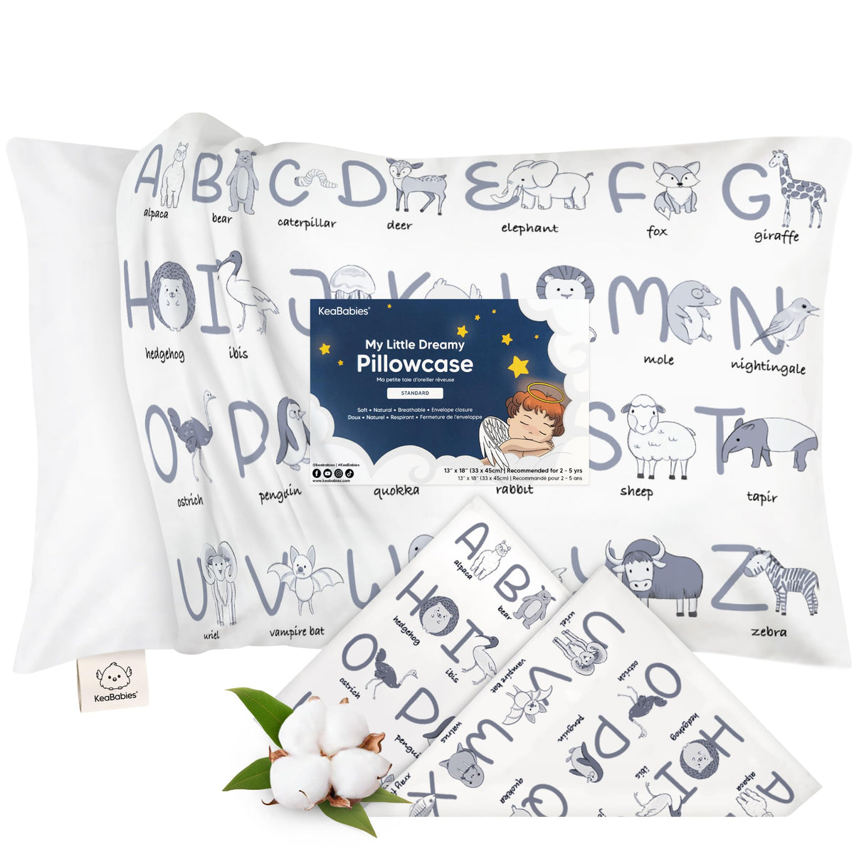 KeaBabies Toddler Pillowcase 13x18 Organic Cotton Cover, Soft White