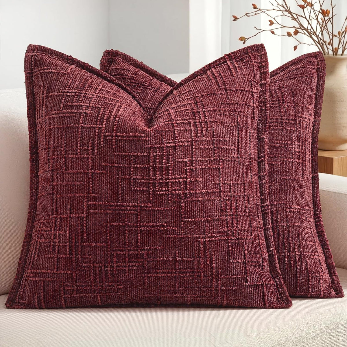 MIULEE Slubby Textured Decorative Throw Pillow Covers Dark Green 18x18